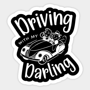 Driving with My Darling - Cute Retro Comic Romantic Couples Sticker